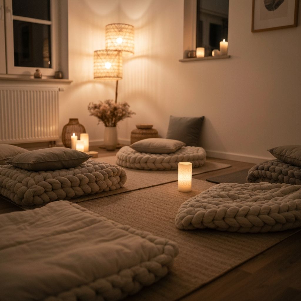 Warme meditatie ruimte met kaarsen